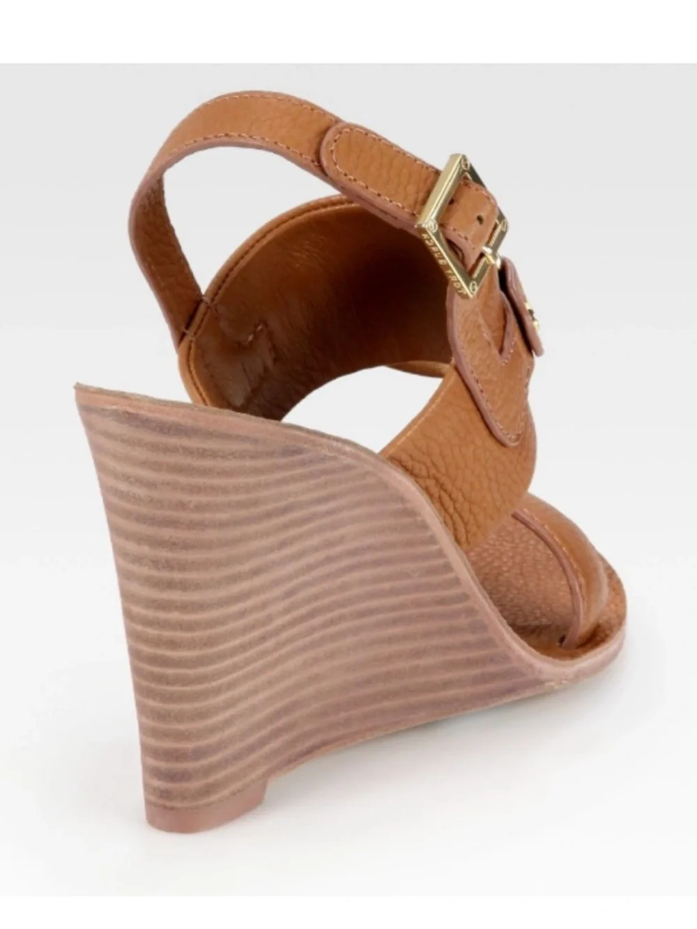 Tory Burch Amanda wedge women size 8 Tan Leather Wedge Sandals with Logo Emblem